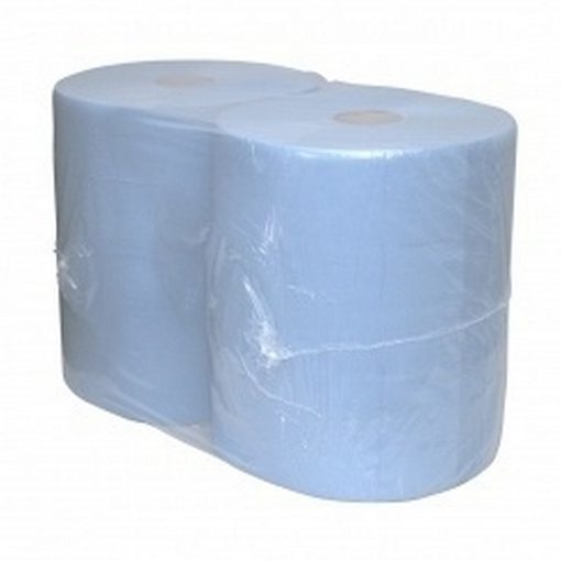 twee rollen blauw industriepapier in plastic verpakt