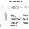 schematische afbeelding van een kettingbreker met ieder apart onderdeel benoemd, spare parts