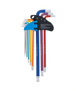 set van 10 gekleurde haakse stiftsleutels