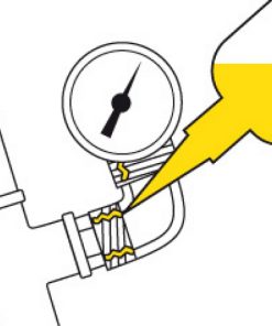 schematische tekening van het gebruik van schroefdraad afdichting geel
